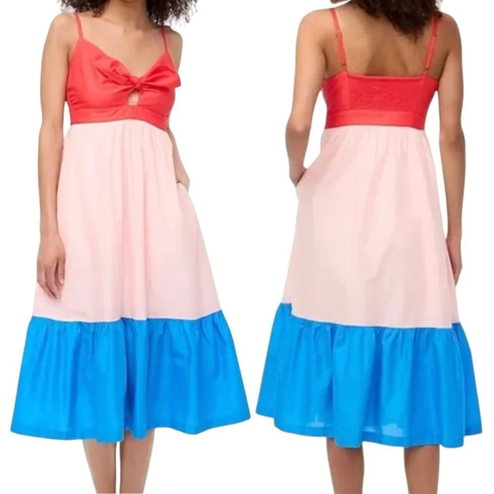 J.Crew Colorblock tie-front cutout midi dress